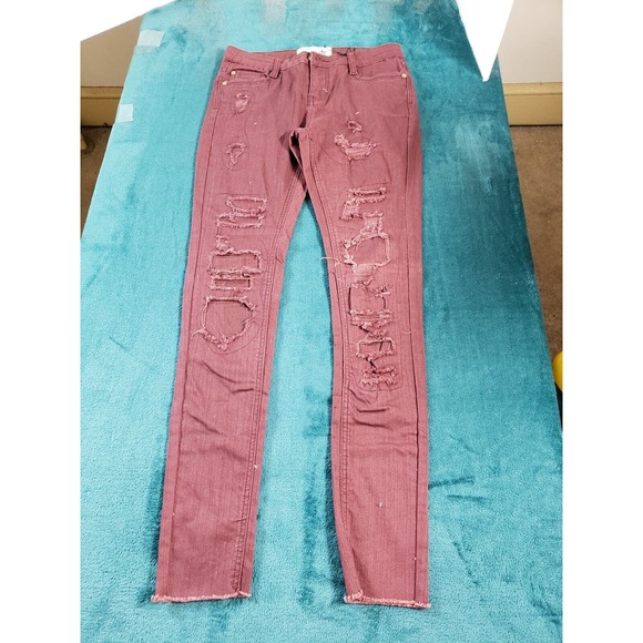Soho Babe Jeans Sz 7 Womens Red Mid Rise Skinny Distressed Stretch Ladies NWT - Picture 2 of 14